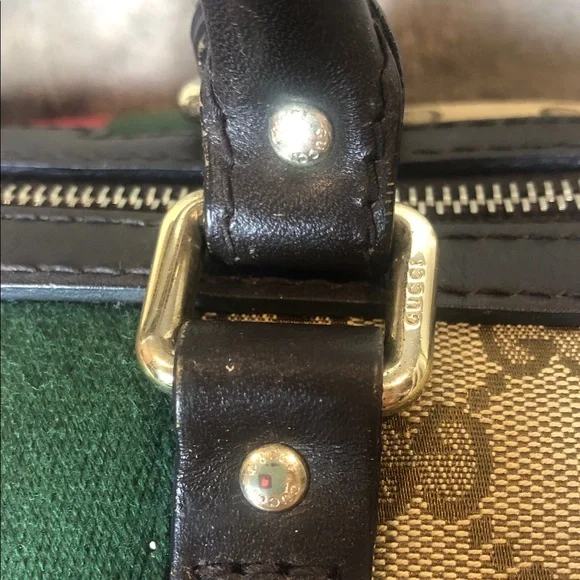 GUCCI GG Beige and Brown Boston Duffel Bag with Red and Green Sherryline Stripes - Picture 11 of 17